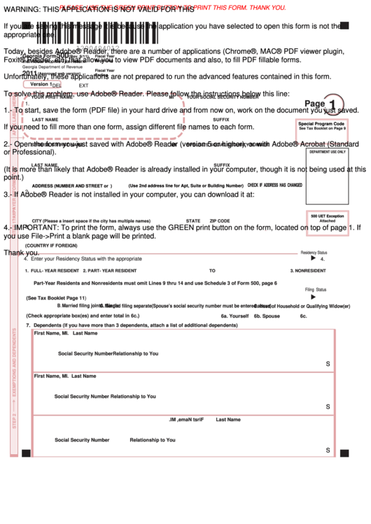 Fillable Georgia Form 500 Individual Income Tax Return 2011 Printable Pdf Download