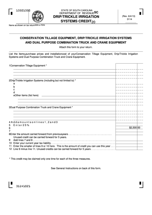 Form Sc Sch.tc-1 - Drip/trickle Irrigation Systems Credit Printable pdf