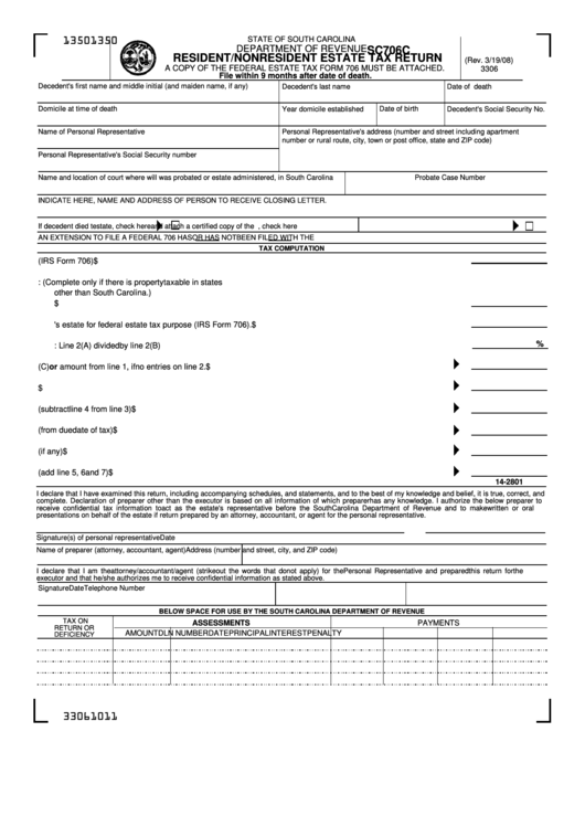 Form Sc706c - Resident/nonresident Estate Tax Return Printable pdf