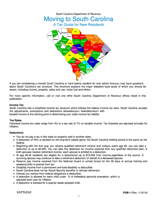 Publication 1 - Moving To South Carolina - A Tax Guide For New Residents Printable pdf