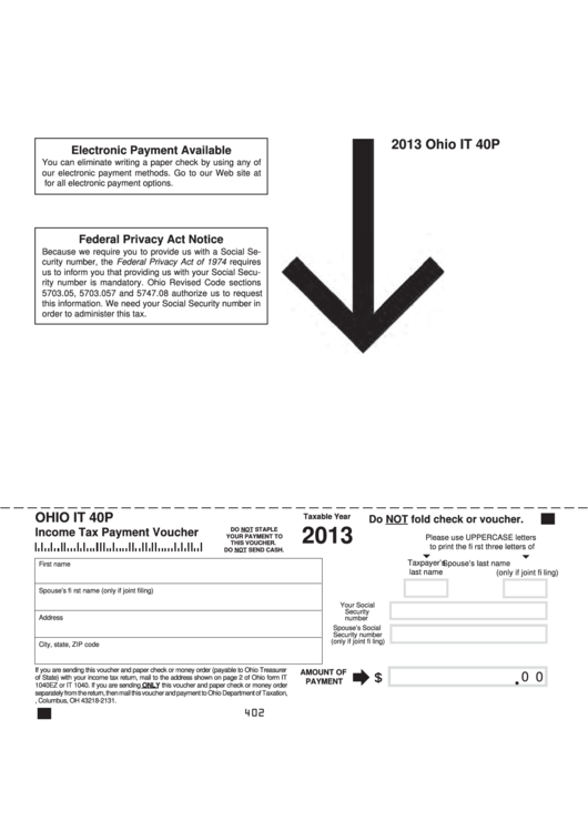 Fillable Form It 40p - Income Tax Payment Voucher - 2013 Printable pdf
