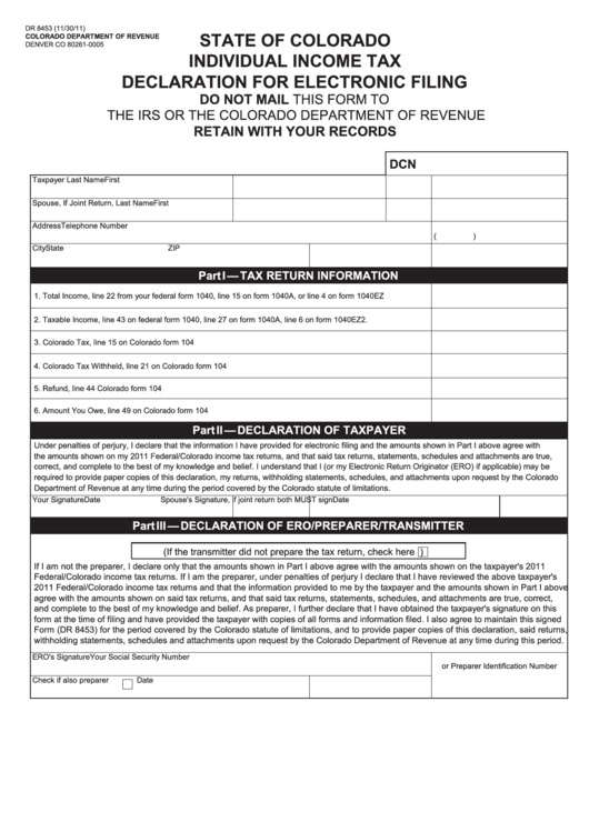 Form Dr 8453 Individual Income Tax Declaration For Electronic Filing Hot Sex Picture