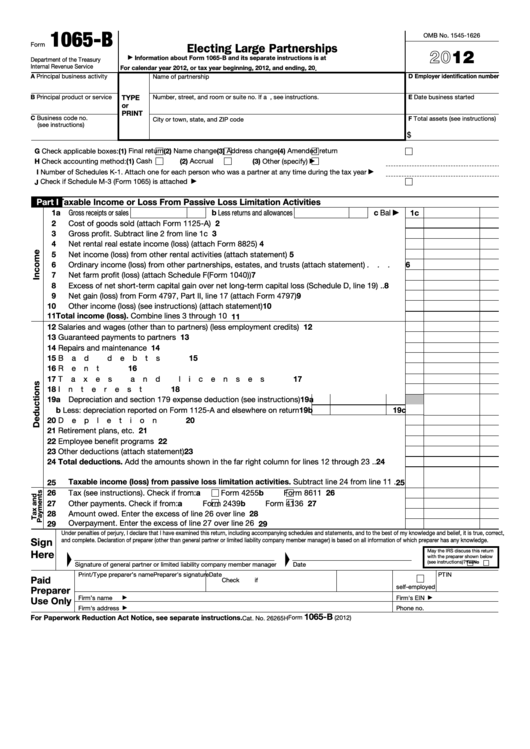Form 1065-b - U.s. Return Of Income For Electing Large Partnerships - 2012