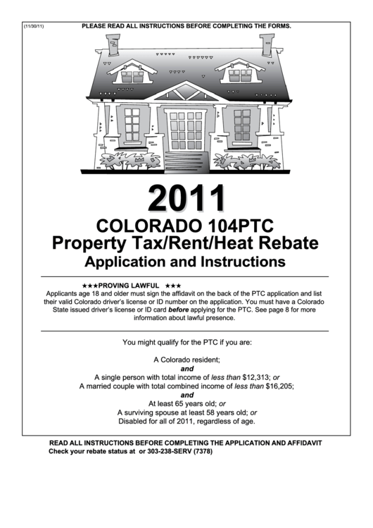 Form 104ptc Property Tax/rent/heat Rebate Application And Instructions - 2011 Printable pdf