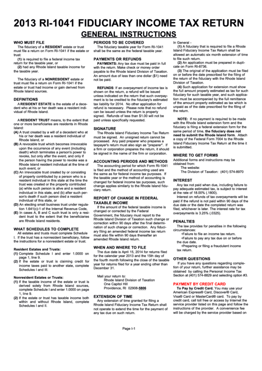 Instructions For Form Ri-1041 - Fiduciary Income Tax Return - 2013 Printable pdf