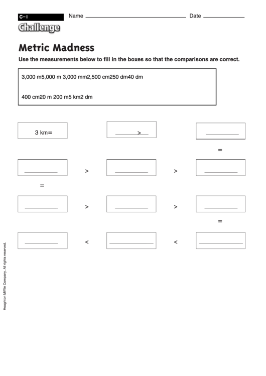 Metric Madness - Measurement Worksheet With Answers Printable pdf