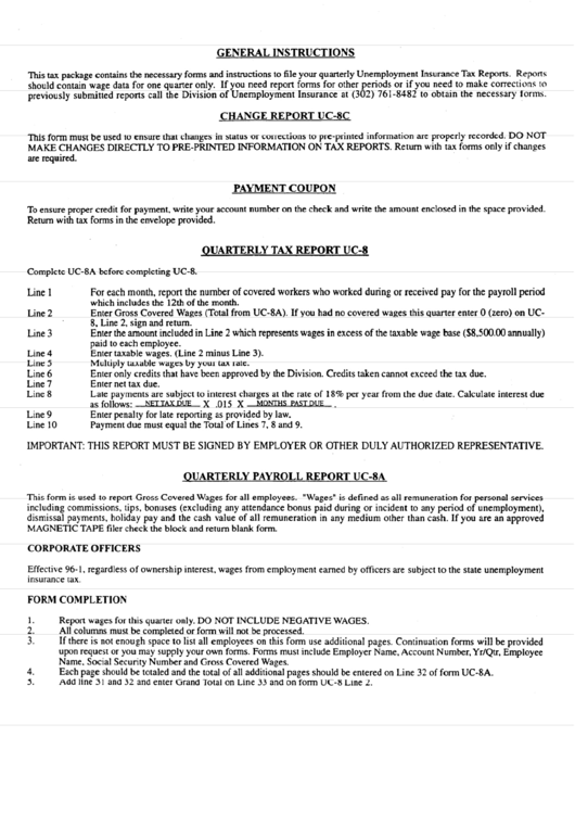 Instructions For Form Uc-8 - Unemployment Insurance Printable pdf