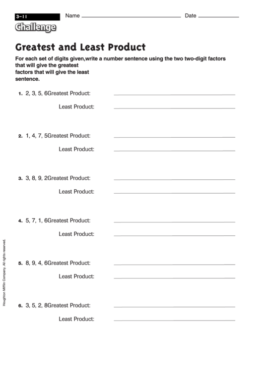 Greatest And Least Product - Multiplication Worksheet With Answers Printable pdf