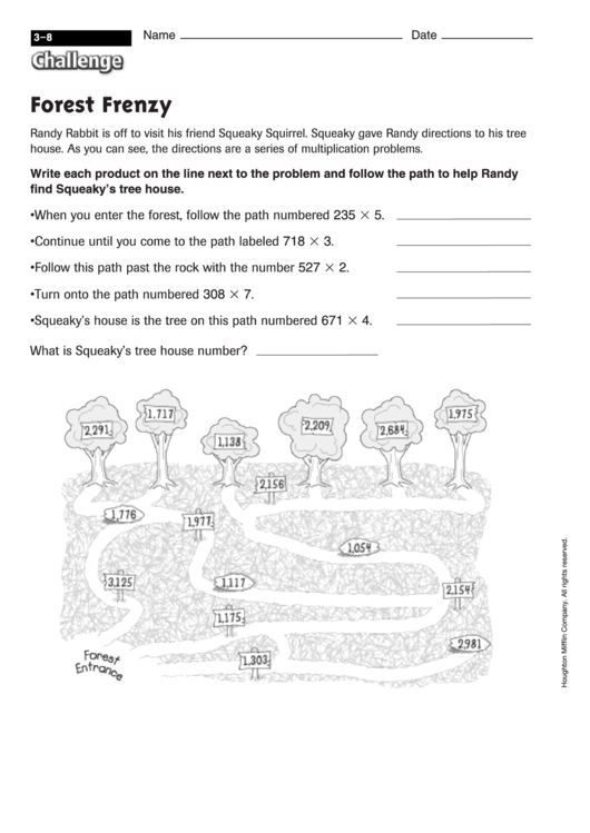 Forest Frenzy - Multiplication Worksheet With Answers