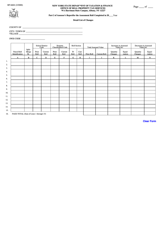 Fillable Form Rp-6604 - Detail List Of Changes Printable pdf