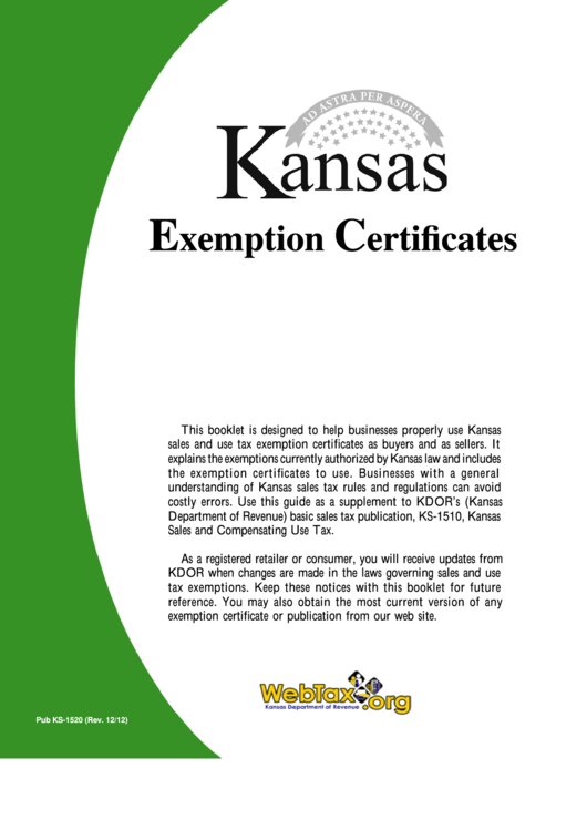 Form Pub Ks 1520 Kansas Exemption Certificates printable pdf download