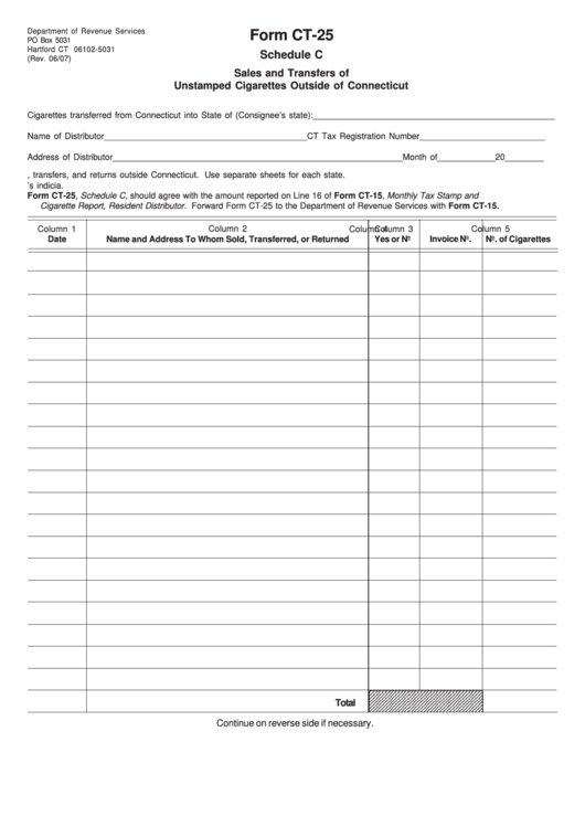 Fillable Form Ct-25 - Schedule C - Sales And Transfers Of Unstamped ...
