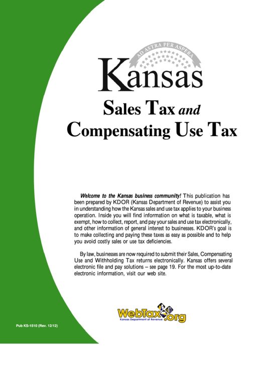 Form Pub. Ks-1510 - Kansas Sales Tax And Compensating Use Tax Printable pdf