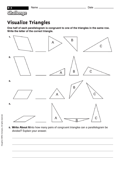 Visualize Triangles - Geometry Worksheet With Answers Printable pdf
