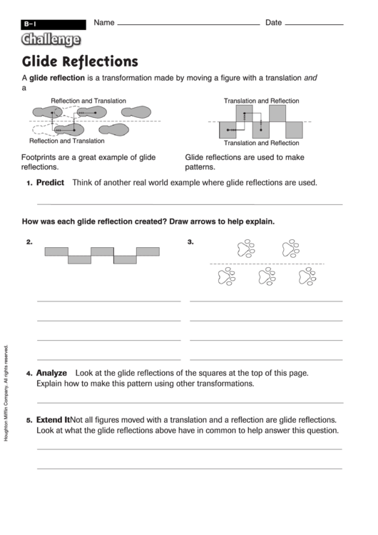 Glide Reflections - Geometry Worksheet With Answers Printable pdf