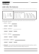 Add Like The Romans - Addition Worksheet With Answers Printable pdf