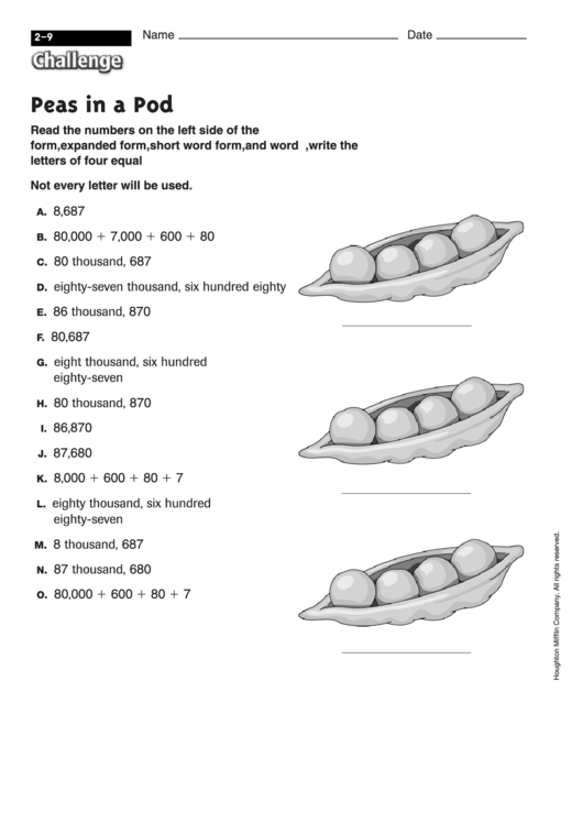 Peas In A Pod - Math Worksheet With Answers Printable pdf