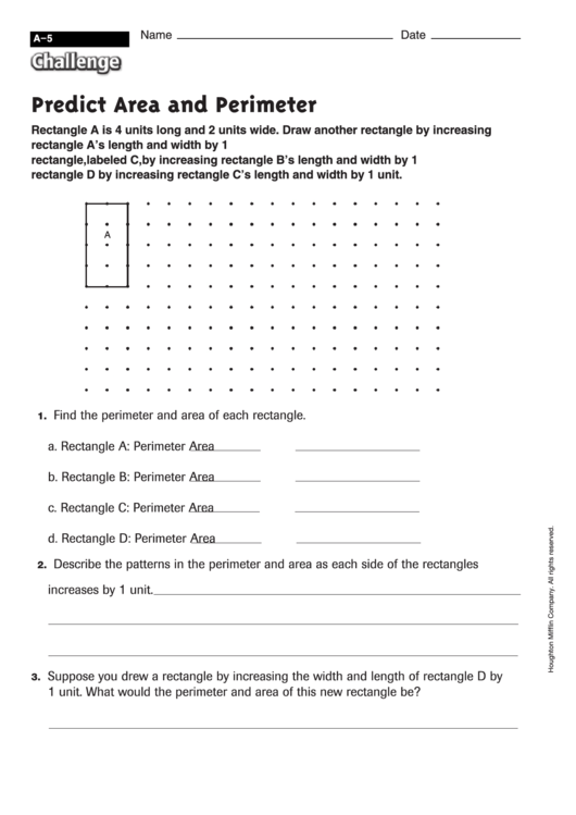 Predict Area And Perimeter - Area Worksheet With Answers Printable pdf