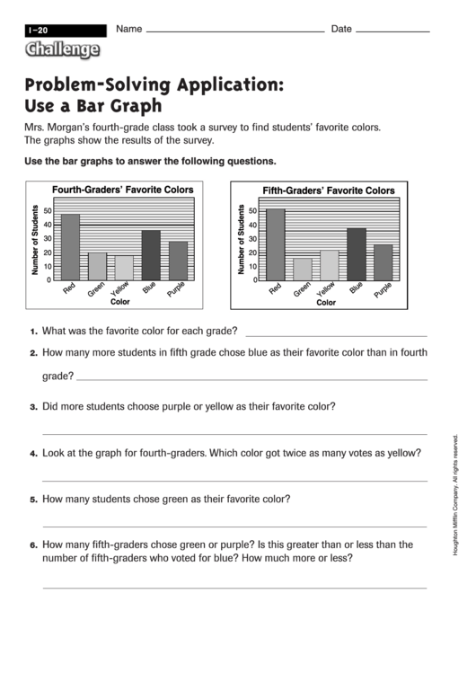 Problem-Solving Application: Use A Bar Graph - Math Worksheet With Answers Printable pdf