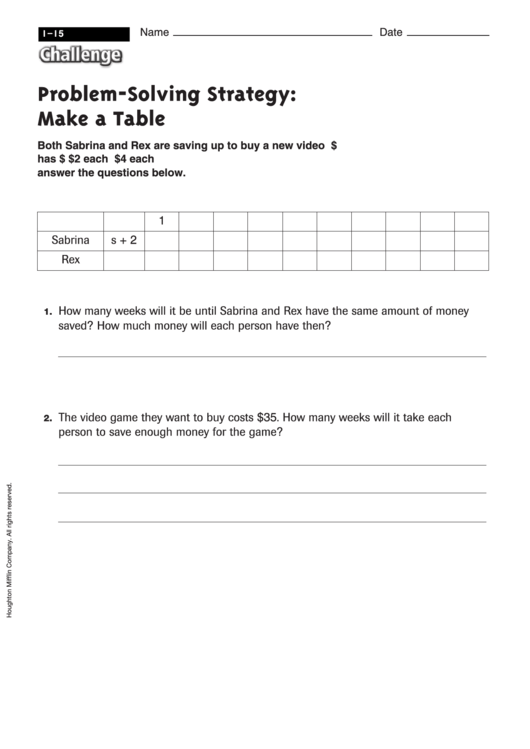 Problem-Solving Strategy: Make A Table - Math Worksheet With Answers Printable pdf
