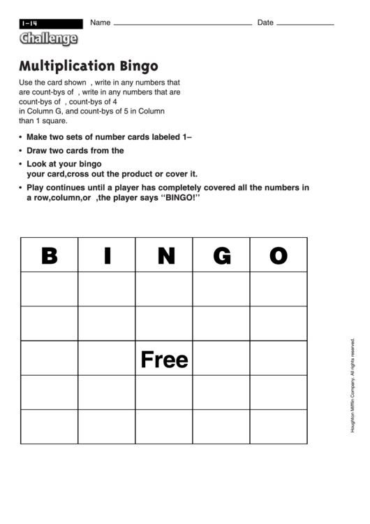 Multiplication Bingo - Multiplication Worksheet With Answers Printable pdf