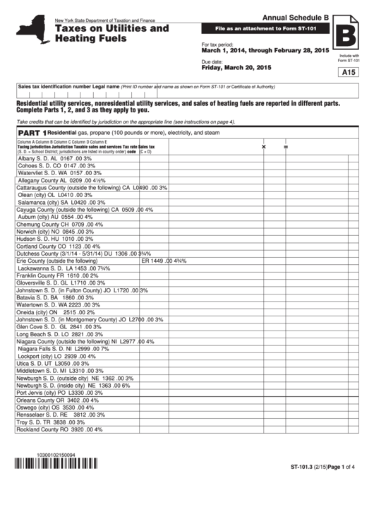 form-st-101-3-annual-schedule-b-taxes-on-utilities-and-heating-fuels-2015-printable-pdf
