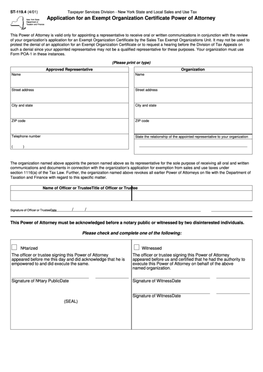Fillable Form St 119 4 Application For An Exempt Organization