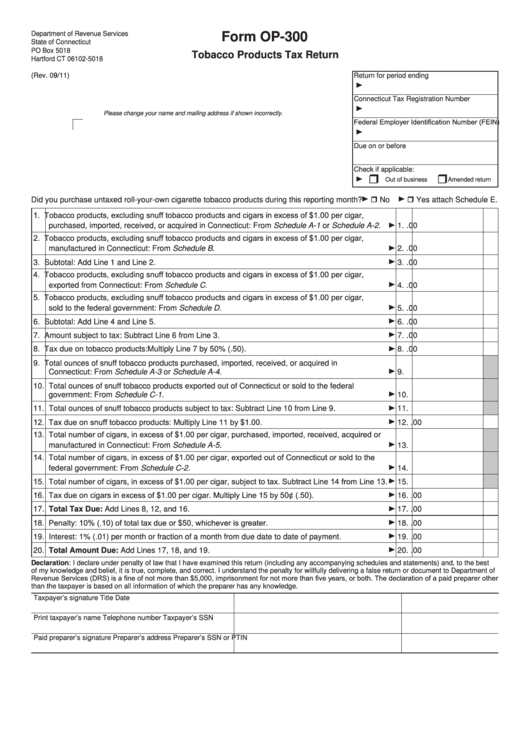 Fillable Form Op-300 - Tobacco Products Tax Return Printable pdf