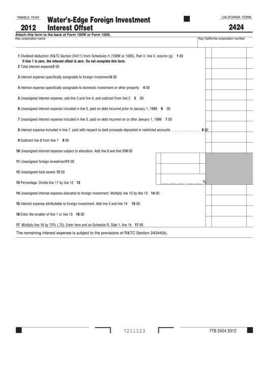 Fillable California Form 2424 - Water
