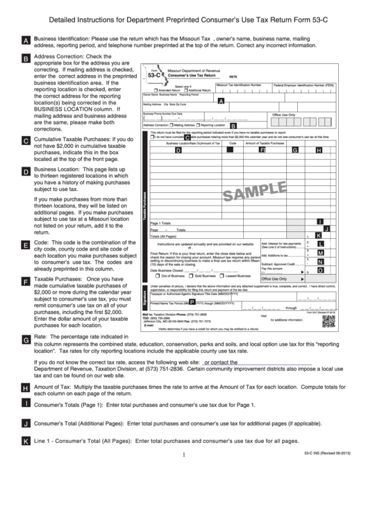 Form 53-C - Detailed Instructions For Department Preprinted Consumer