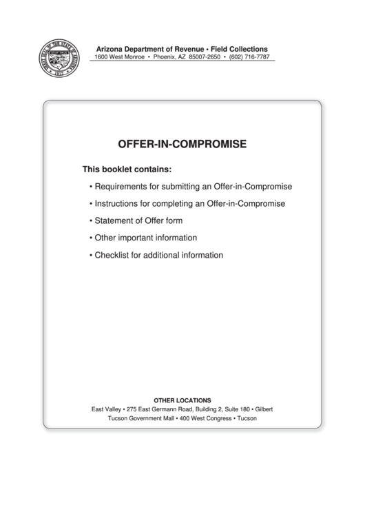 Fillable Form Ador 20-0001f - Offer-In-Compromise - Statement Of Offer Printable pdf