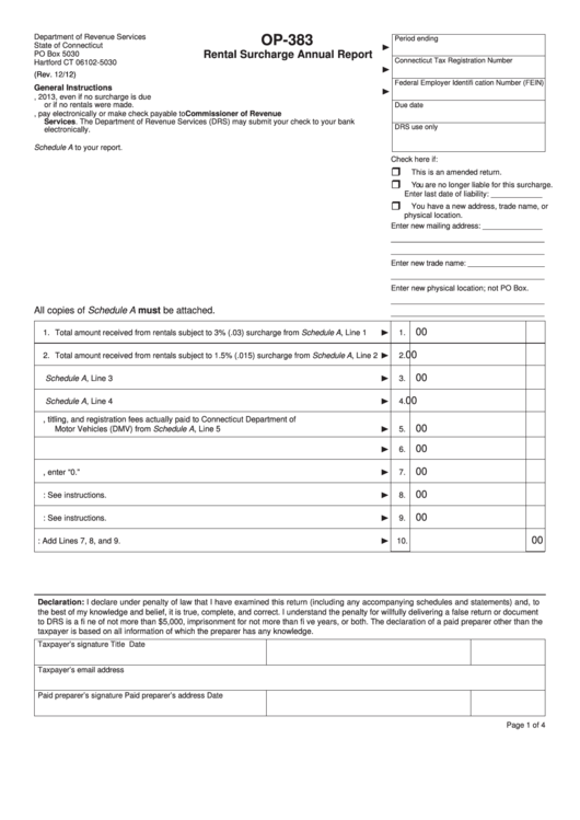 Fillable Form Op-383 - Rental Surcharge Annual Report Printable pdf