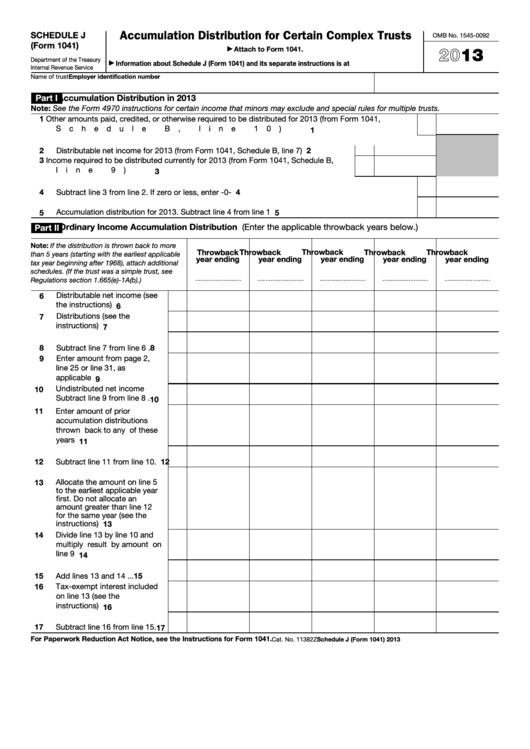 Fillable Schedule J (Form 1041) - Accumulation Distribution For Certain Complex Trusts - 2013 Printable pdf
