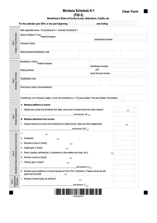 Fillable Montana Schedule K-1 (Form Fid-3) - Beneficiary