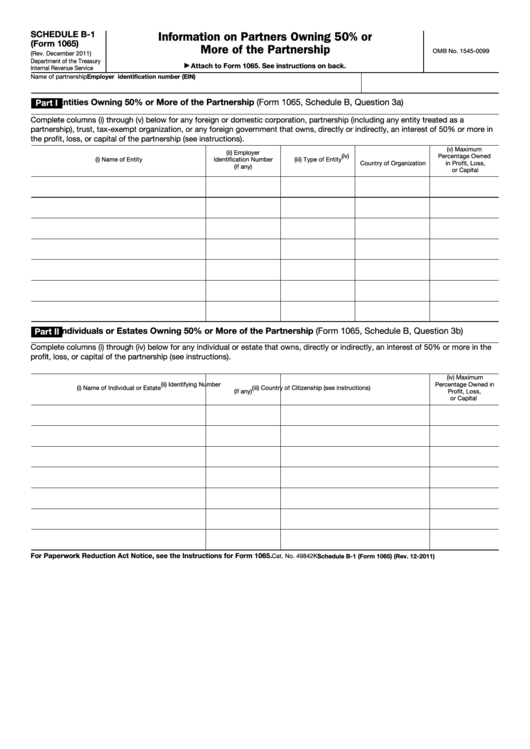 Fillable Schedule B-1 (Form 1065) - Information On Partners Owning 50% Or More Of The Partnership - 2011 Printable pdf