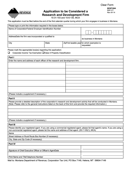 Fillable Form Rdf-Ct - Application To Be Considered A Research And Development Firm Printable pdf