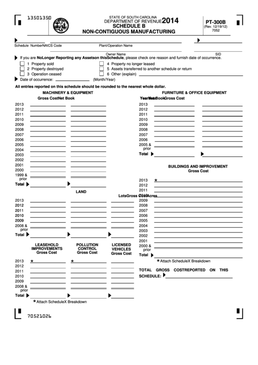 Form Pt-300b - Schedule B - Non-Contiguous Manufacturing - 2014 Printable pdf