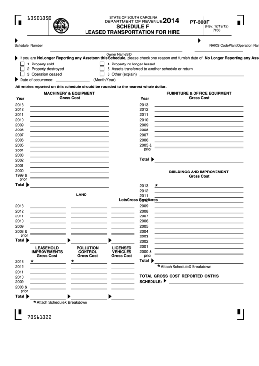 Form Pt-300f - Schedule F - Leased Transportation For Hire - 2014 Printable pdf