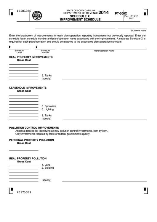 Form Pt-300x - Schedule X - Improvement Schedule - 2014 Printable pdf