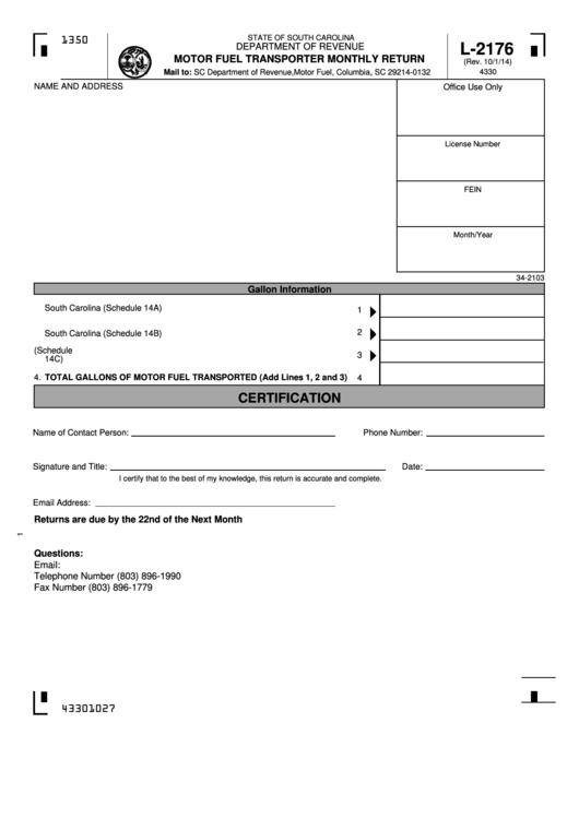 Form L-2176 - Motor Fuel Transporter Monthly Return Printable pdf