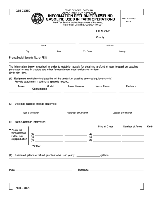 Form L-303 - Information Return For Refund Gasoline Used In Farm Operations Printable pdf