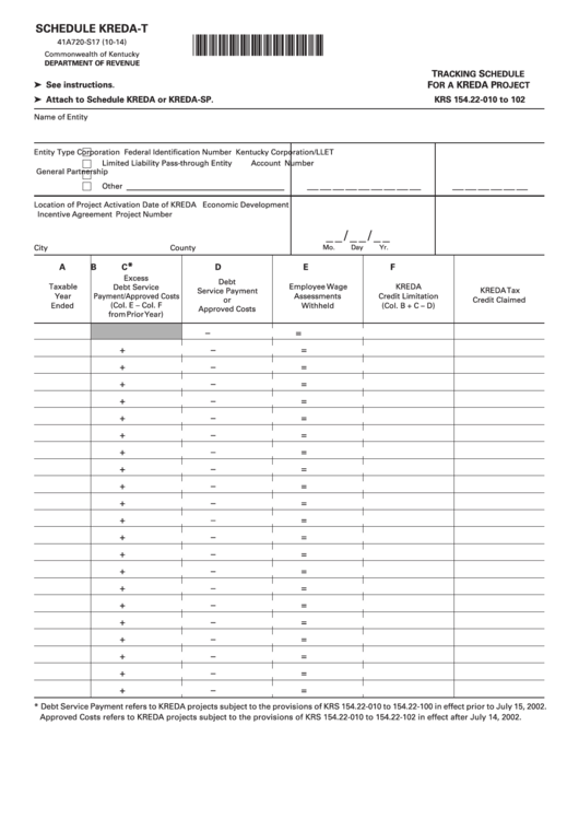 Schedule Kreda-T (Form 41a720-S17) - Tracking Schedule For A Kreda Project Printable pdf