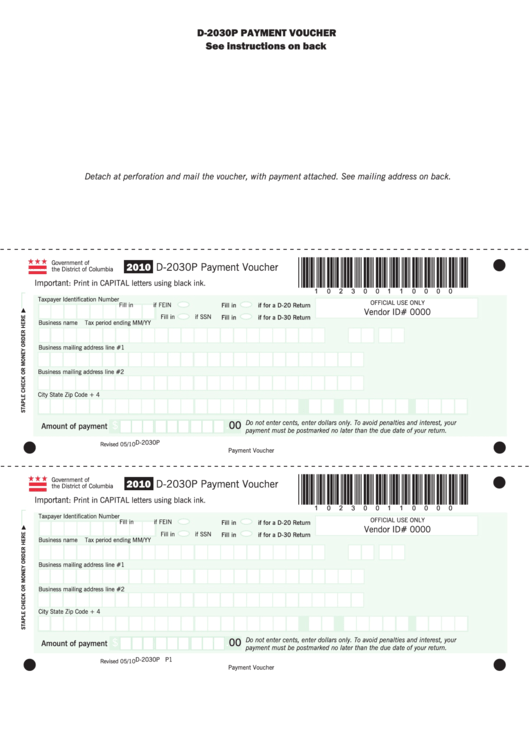 Form D-2030p - Payment Voucher - 2010 Printable pdf