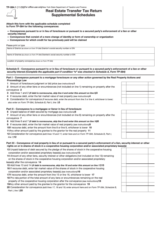 Form Tp-584.1 - Real Estate Transfer Tax Return Supplemental Schedules Printable pdf
