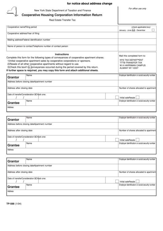 Form Tp-588 - Cooperative Housing Corporation Information Return Printable pdf