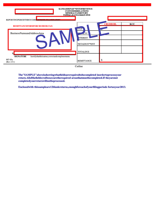 Fillable Form Mt-05a - Remittance Form For Crude Oil Tax - 2013 Printable pdf