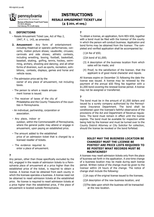 Instructions Resale Amusement Ticket Law Printable pdf