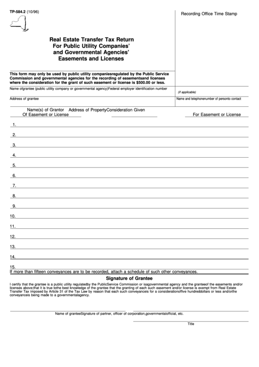 Form Tp-584.2 - Real Estate Transfer Tax Return For Public Utility Companies