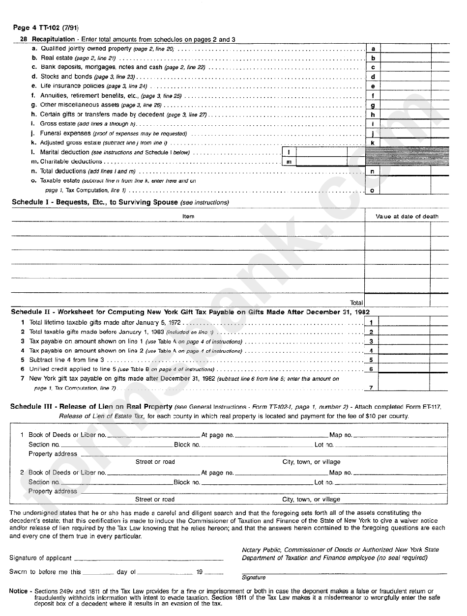 Form Tt-102 - New York State Resident Affidavit