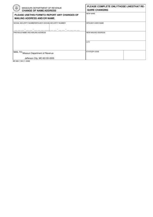 Fillable Form Mo 860-1108 - Change Of Name/address Printable pdf